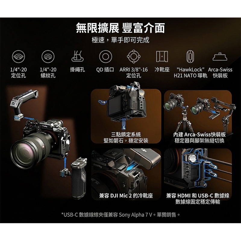 ☆大人氣☆ SmallRig 6026 HawkLock 高級 提籠 套組 適用 Sony A7V A7RV A7IV-細節圖5