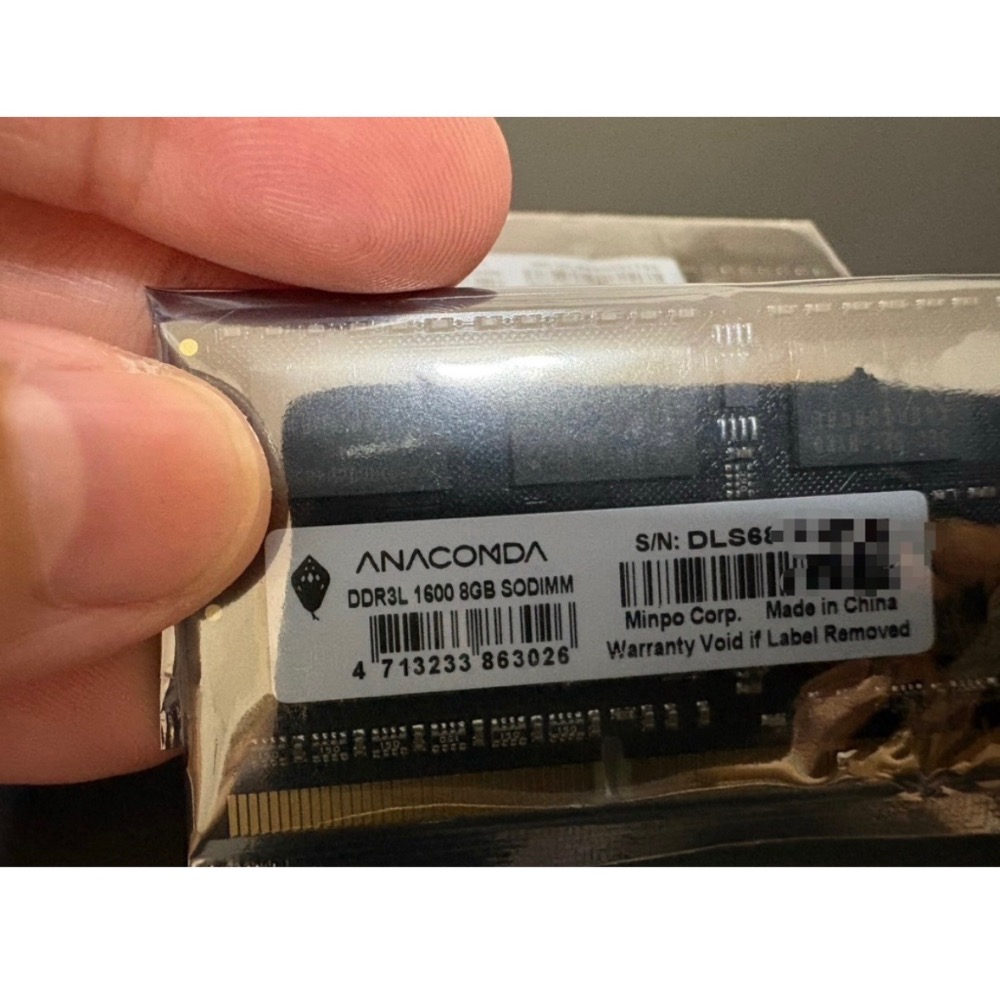 巨蟒 DDR3L 記憶體 1600MHz 8GB SODIMM 記憶體 (保固換回後未使用過)-細節圖2