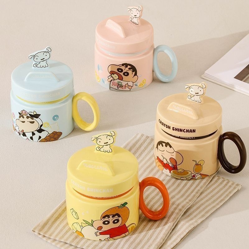 蠟筆小新水杯聯名帶蓋可愛陶瓷馬克杯杯子情侶生日禮物家庭咖啡杯-細節圖3