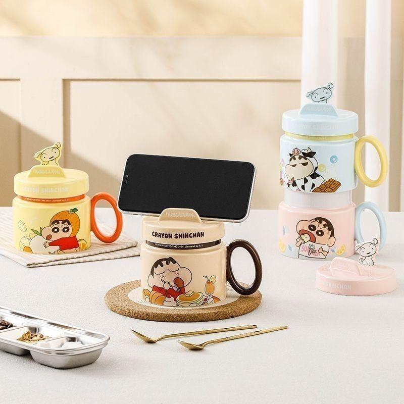 蠟筆小新水杯聯名帶蓋可愛陶瓷馬克杯杯子情侶生日禮物家庭咖啡杯-細節圖4