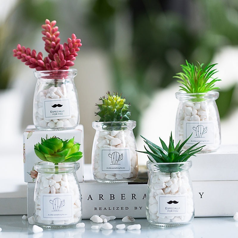 北歐盆栽風假多肉模擬植物簡約裝飾花桌面綠植吊墜室內客廳-細節圖2