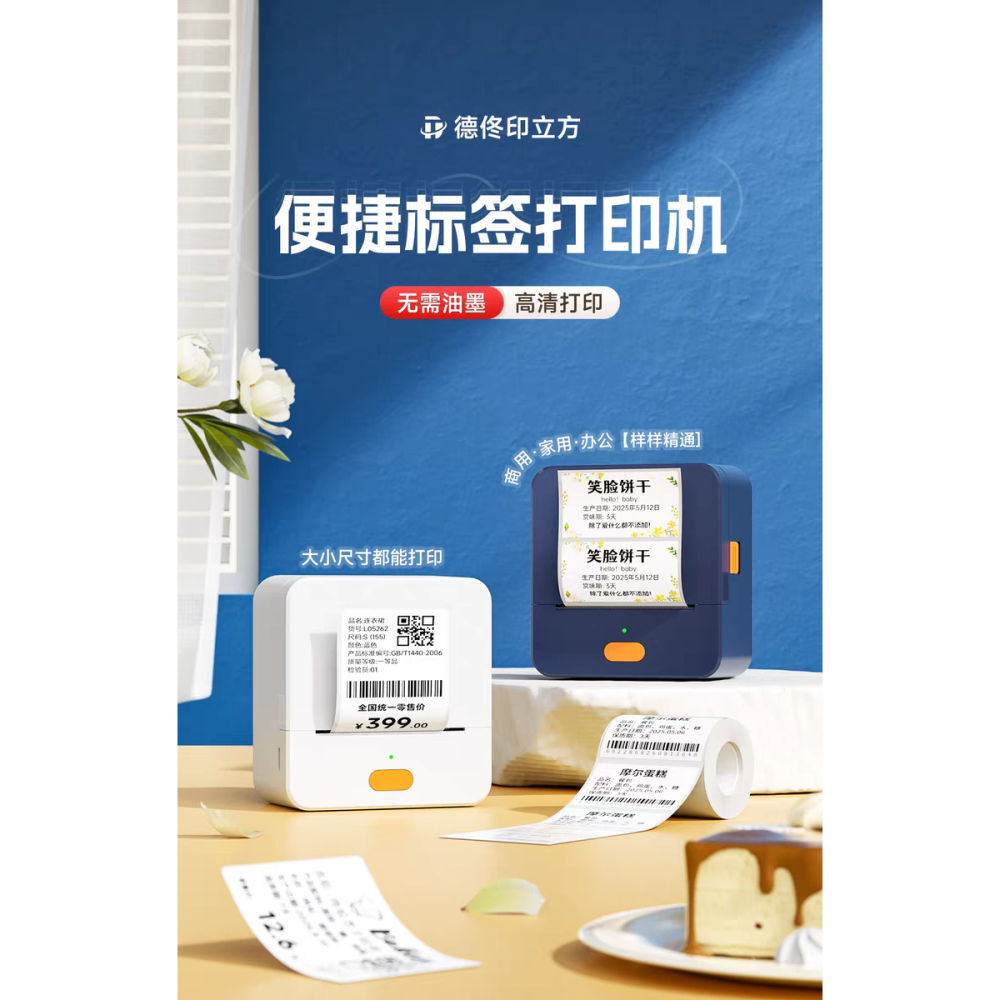德佟 P1象牙白便攜標籤打印機｜15–58mm 寬紙支援｜203dpi 高清｜可移動擋板-細節圖4