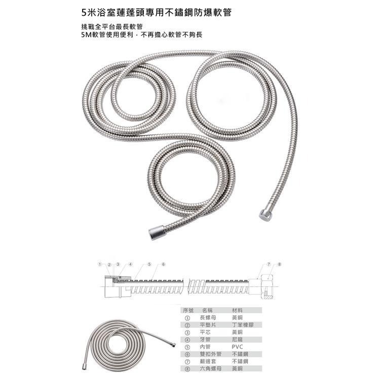 5米浴室蓮蓬頭專用不鏽鋼防爆軟管(XD-5M)-細節圖4