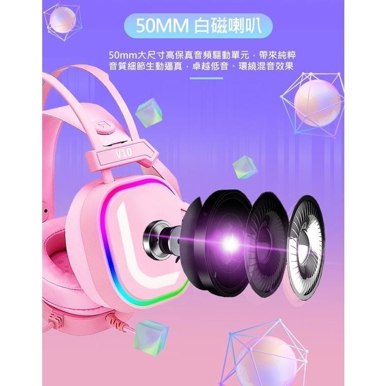 7.1聲道炫彩RGB頭戴式電競耳麥-粉紅閃電(V10)-細節圖3
