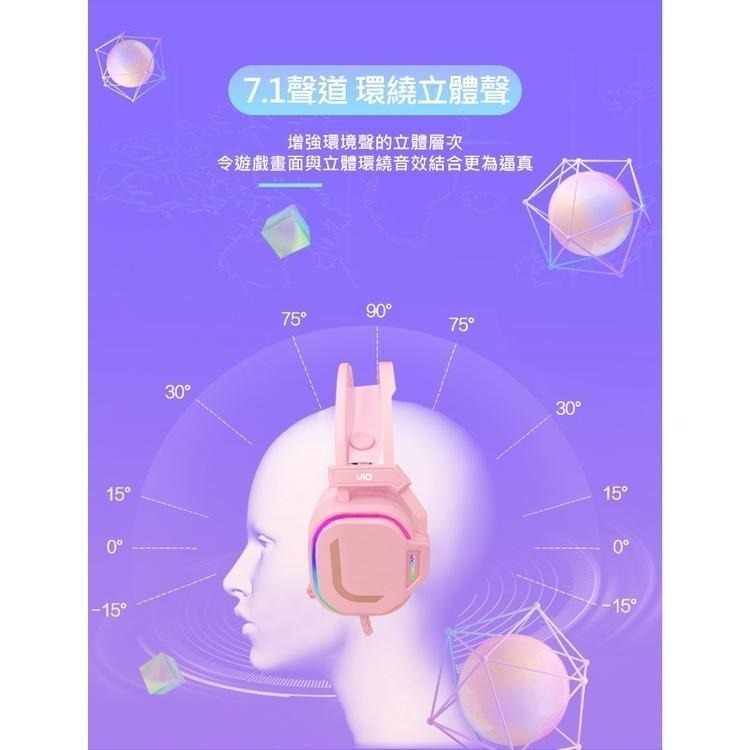 7.1聲道炫彩RGB頭戴式電競耳麥-粉紅閃電(V10)-細節圖4