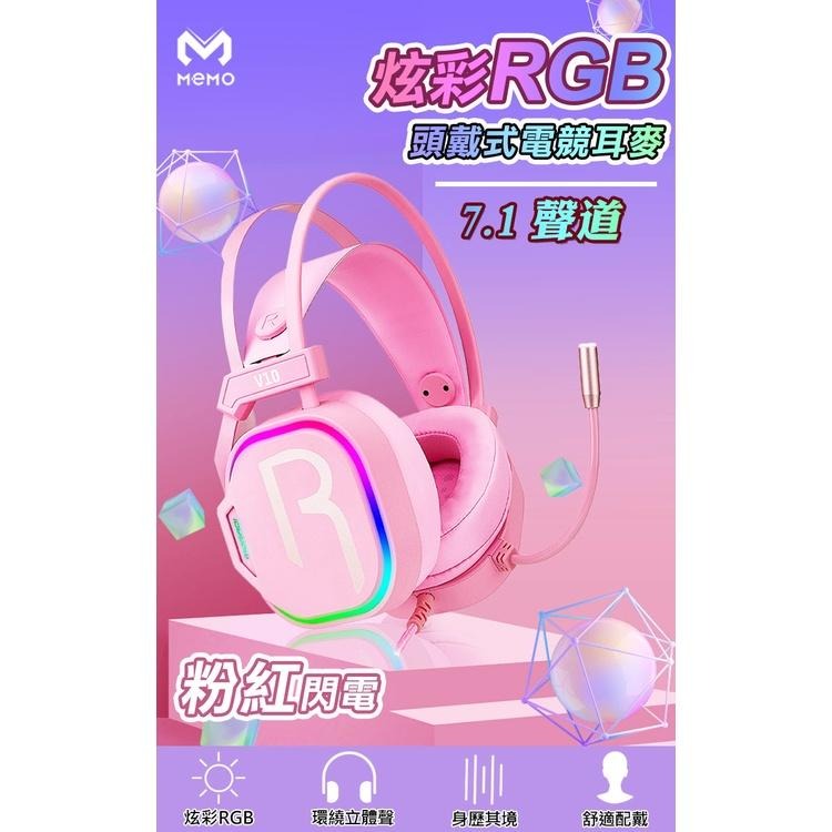 7.1聲道炫彩RGB頭戴式電競耳麥-粉紅閃電 炫彩耳機 電競耳機 7.1聲道 USB耳麥 耳機(UV10P)-細節圖2