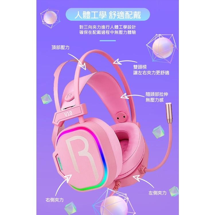 7.1聲道炫彩RGB頭戴式電競耳麥-粉紅閃電 炫彩耳機 電競耳機 7.1聲道 USB耳麥 耳機(UV10P)-細節圖5