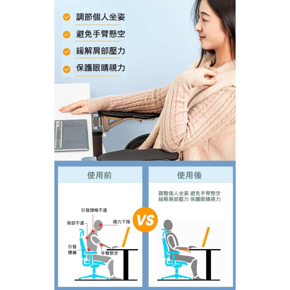 免打孔折疊旋轉手臂支撐架(電腦手托架 滑鼠手托架 手臂支架 手部支撐架 手托架 護手架)-細節圖2