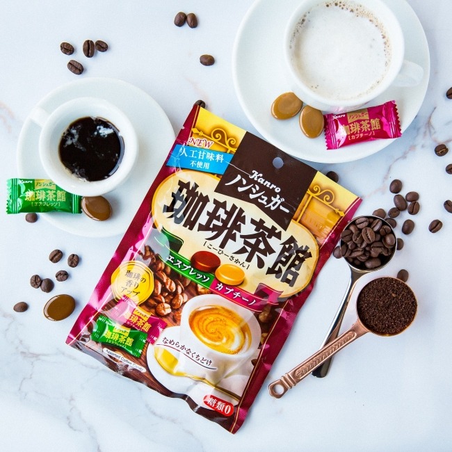 日本 甘樂KANRO 珈琲茶館 咖啡 拿鐵 雙口味糖果 低卡零脂✈克里思-細節圖2