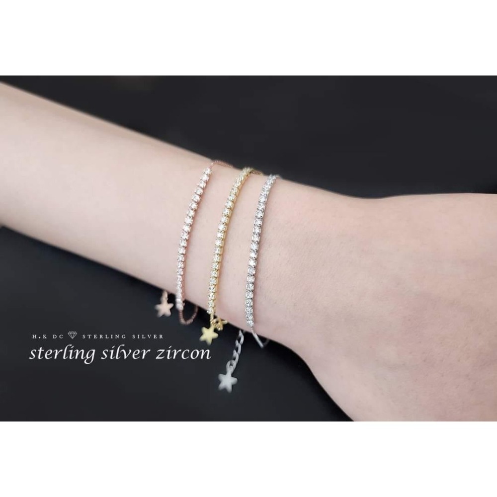 H.K DC925純銀@B0630-八心八箭一字鑽鋯石手鍊(金,銀,玫)-細節圖2