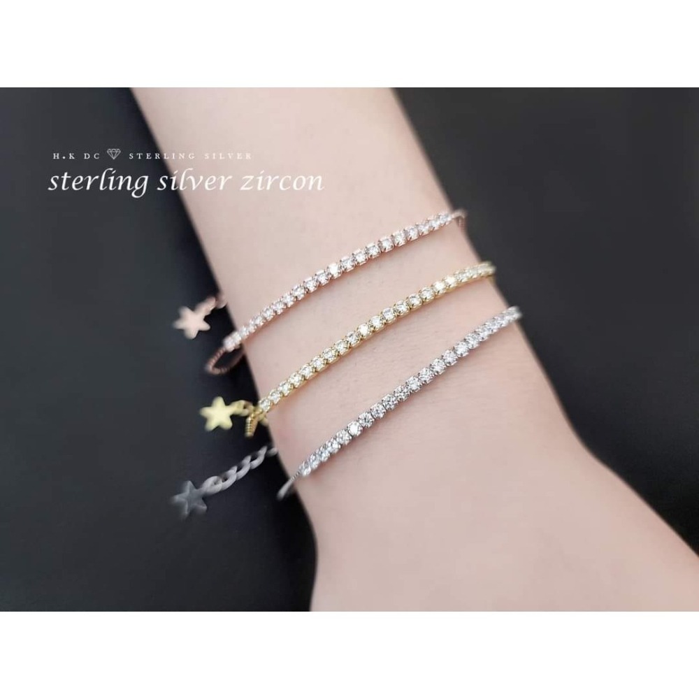 H.K DC925純銀@B0630-八心八箭一字鑽鋯石手鍊(金,銀,玫)-細節圖3