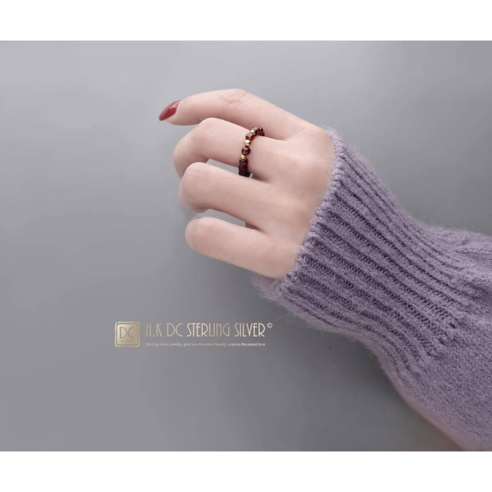 H.K DC925純銀@C0113-頂級紫牙烏寶石-轉運金珠石榴水晶戒指-細節圖2
