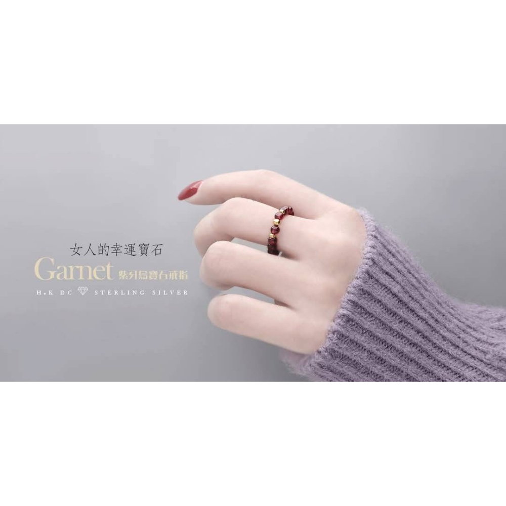 H.K DC925純銀@C0113-頂級紫牙烏寶石-轉運金珠石榴水晶戒指-細節圖3
