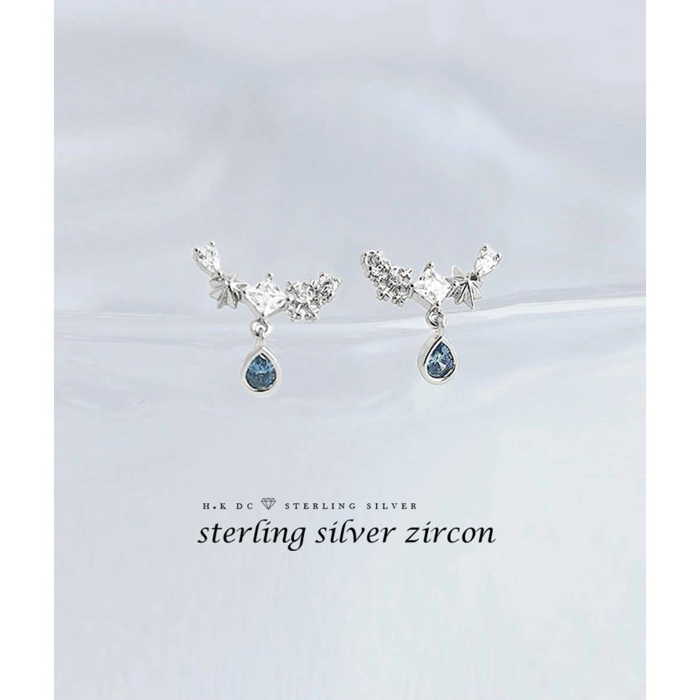 H.K DC925純銀@C0322-人魚靜瑟水藍鑽鋯石耳環(金,銀)-規格圖5