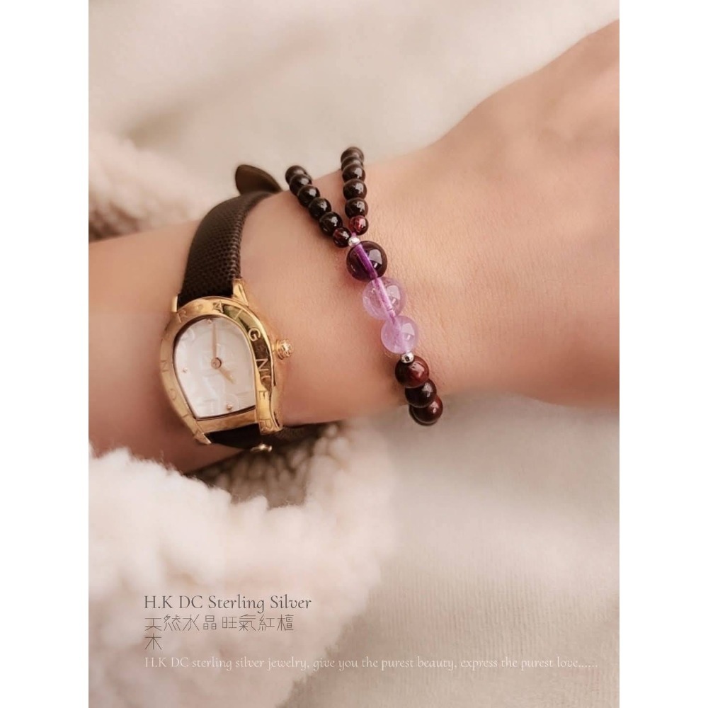 H.K DC925純銀@C0119<月影蒼蘭>幽香紅檀水晶開運手環(紫,粉)-規格圖10