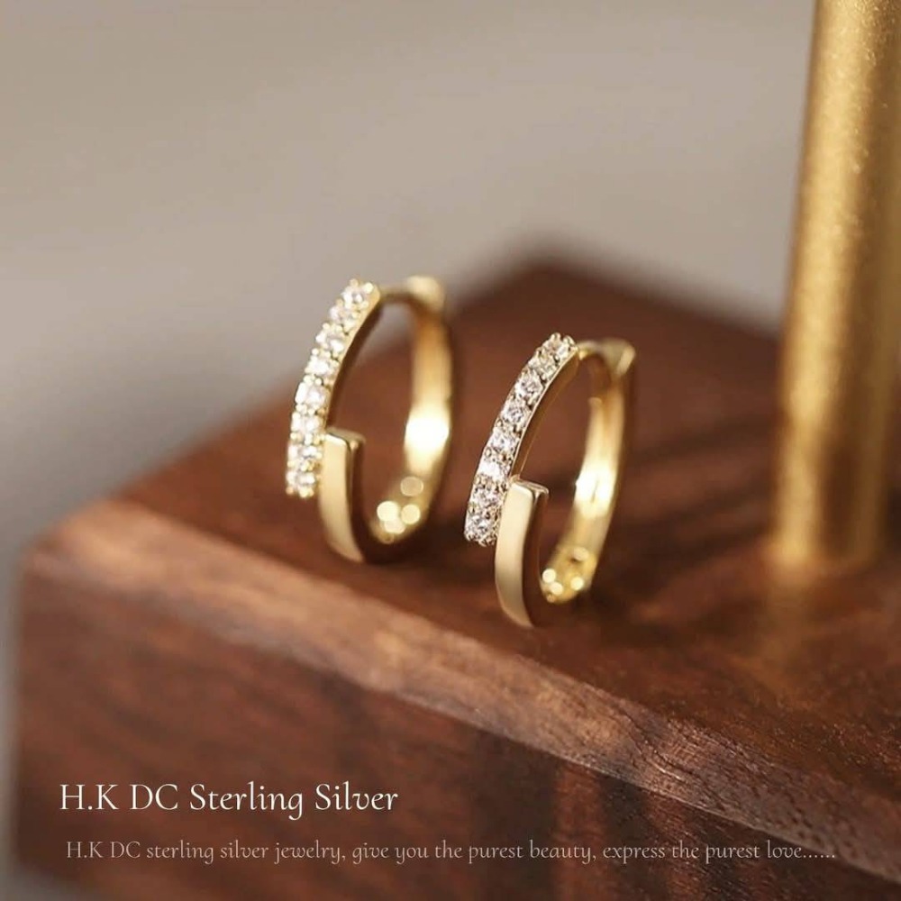 H.K DC925純銀@C0124-典雅銀圈設計耳環(銀,金)-細節圖2