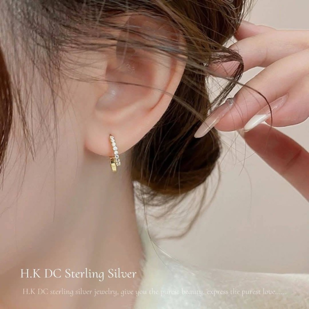 H.K DC925純銀@C0124-典雅銀圈設計耳環(銀,金)-細節圖3