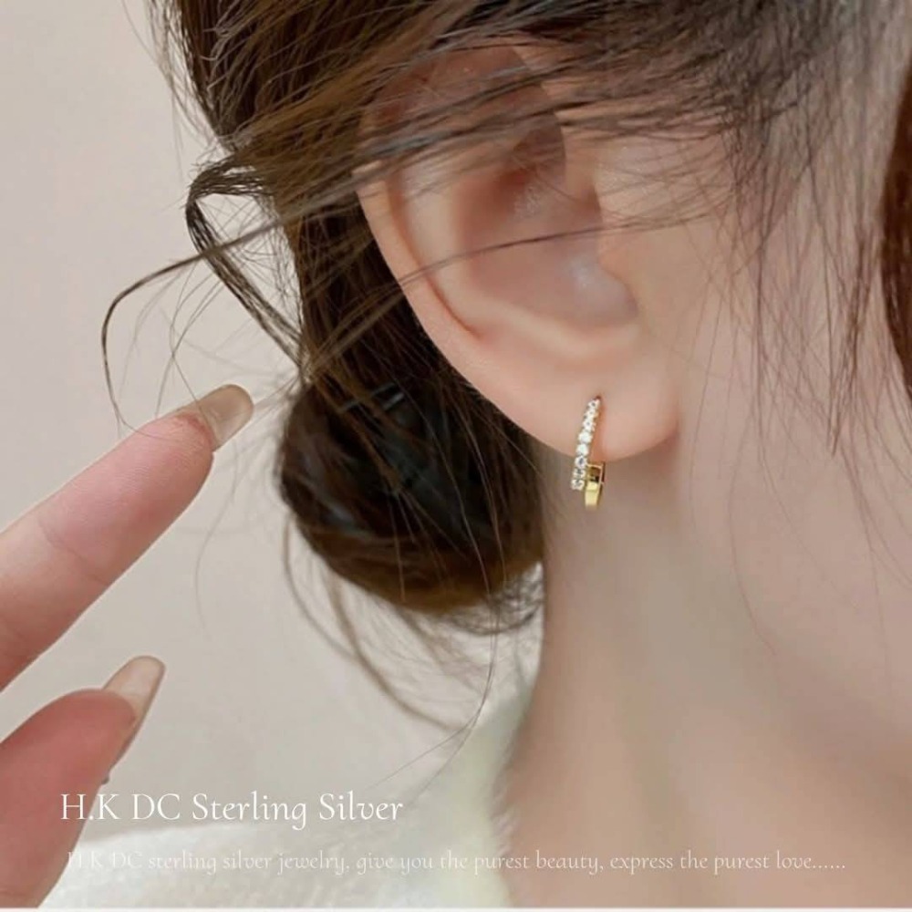 H.K DC925純銀@C0124-典雅銀圈設計耳環(銀,金)-細節圖4