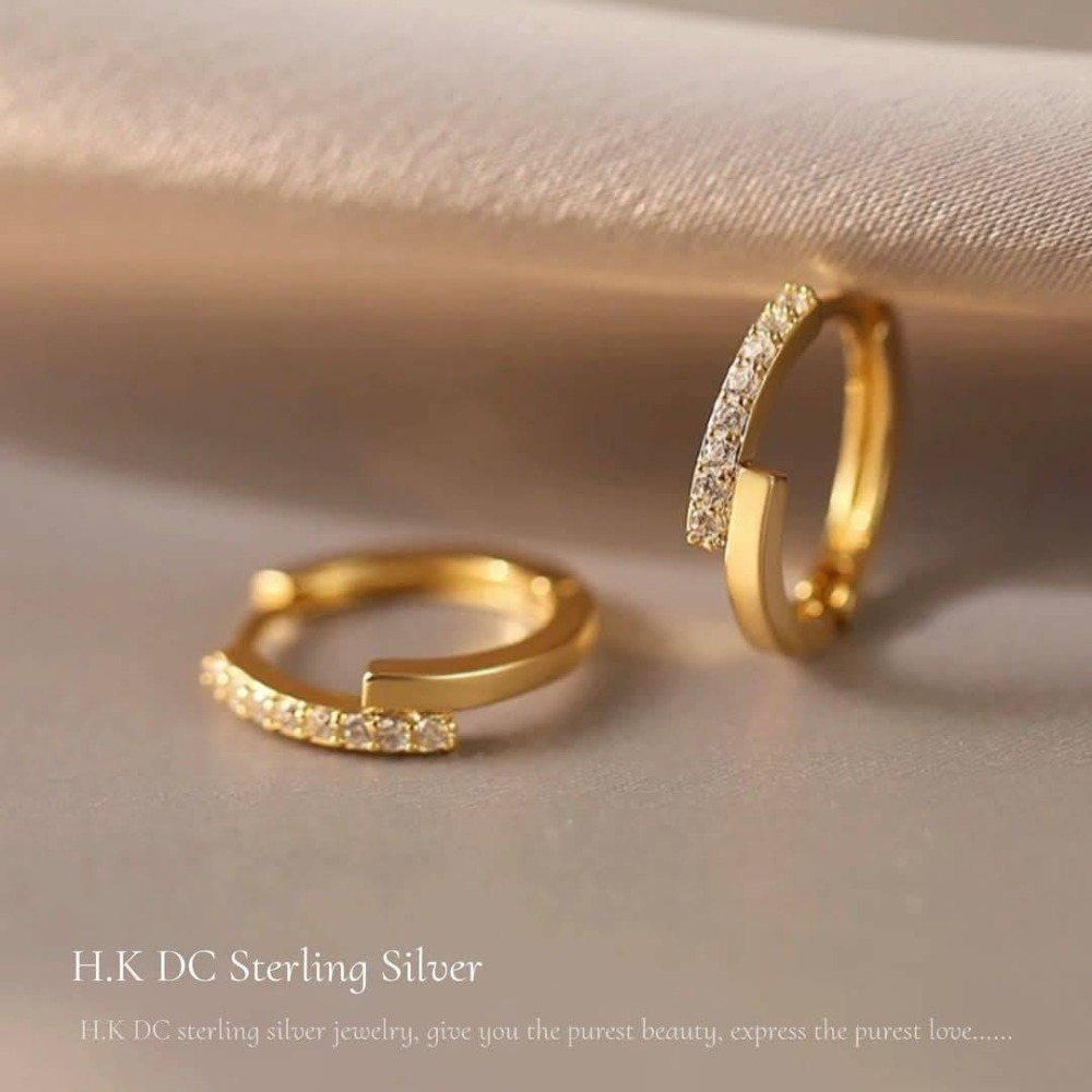 H.K DC925純銀@C0124-典雅銀圈設計耳環(銀,金)-細節圖5