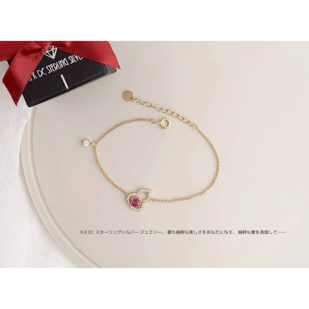 H.K DC925純銀@C0406-14K黃金招福氣葫蘆桃鑽鑲鑽手鍊(金,銀)-細節圖3