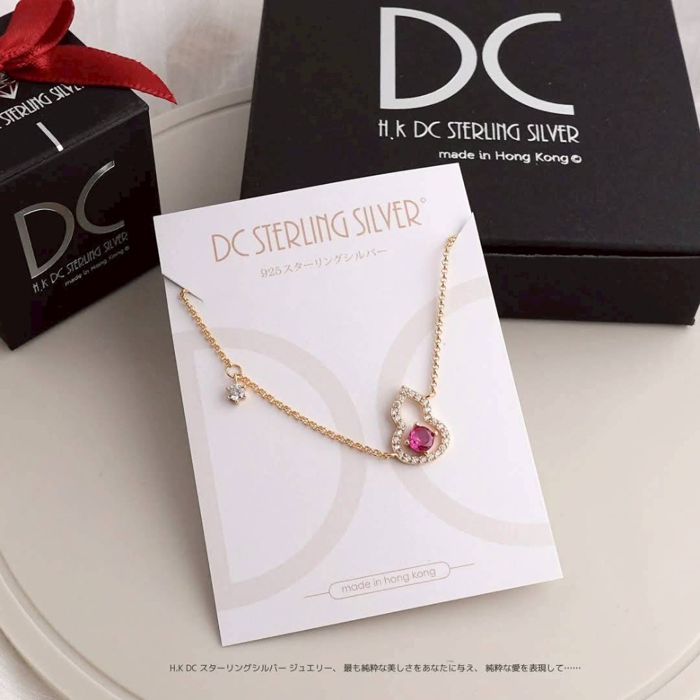 H.K DC925純銀@C0406-14K黃金招福氣葫蘆桃鑽鑲鑽手鍊(金,銀)-規格圖4