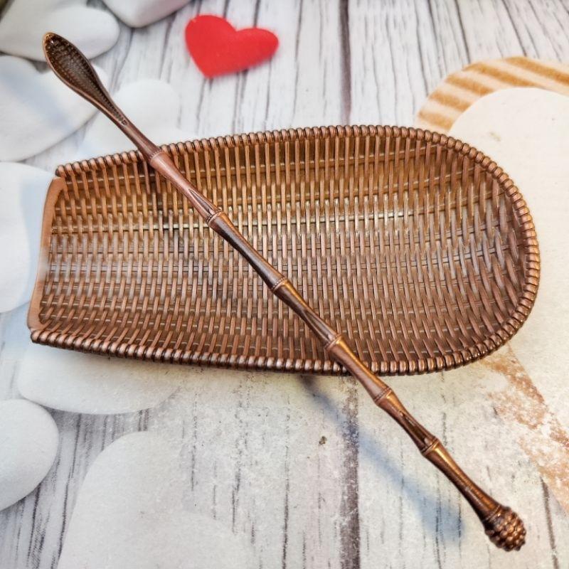 🍵銅合金茶則🍵銅合金茶則两件套 賞茶荷茶勺茶鏟 茶道配件 功夫茶具 投茶碟【92jade】茶具配件 畚箕及荷葉二款可選-細節圖2