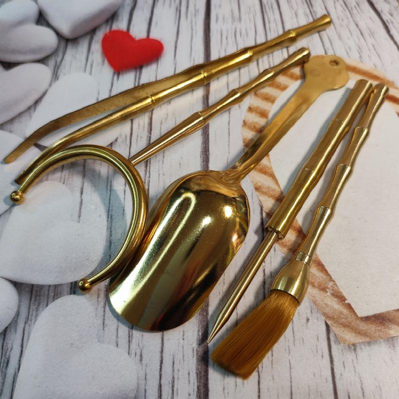 🍵台灣現貨特惠 茶道具🍵黃銅茶道六君子拉絲拋光茶具配件6件套 茶針/茶夾/茶勺/茶叉/茶筆/銅罐 泡茶 茶具 養壺工具-細節圖3