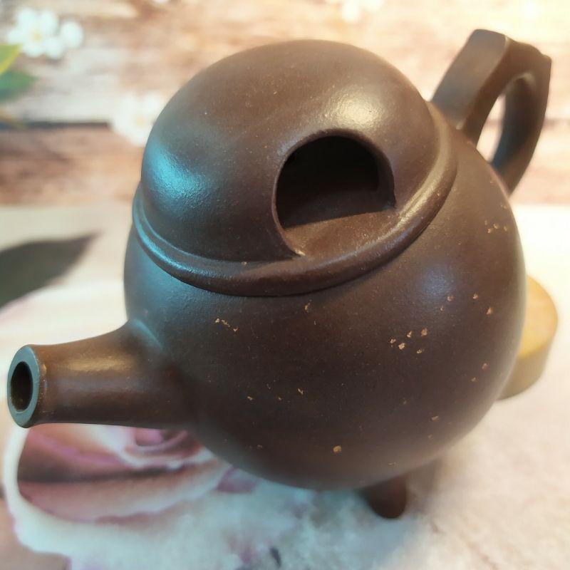 🍵宜興紫砂廠 舖砂 三足牛蓋壺🍵壺名：三足牛蓋 蓋款：林園 泥料：紫泥鋪砂 宜興壺 紫砂壺 茶壺 茶具-細節圖3