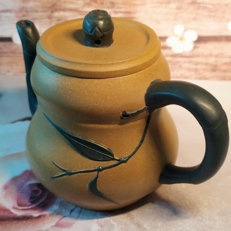 ‌🍵宜興紫砂廠 雙色  竹段壺🍵出水：7孔 約180cc 段泥+綠泥 荊溪江製 宜興 宜興壺 紫砂壺 茶壺 茶具-細節圖3