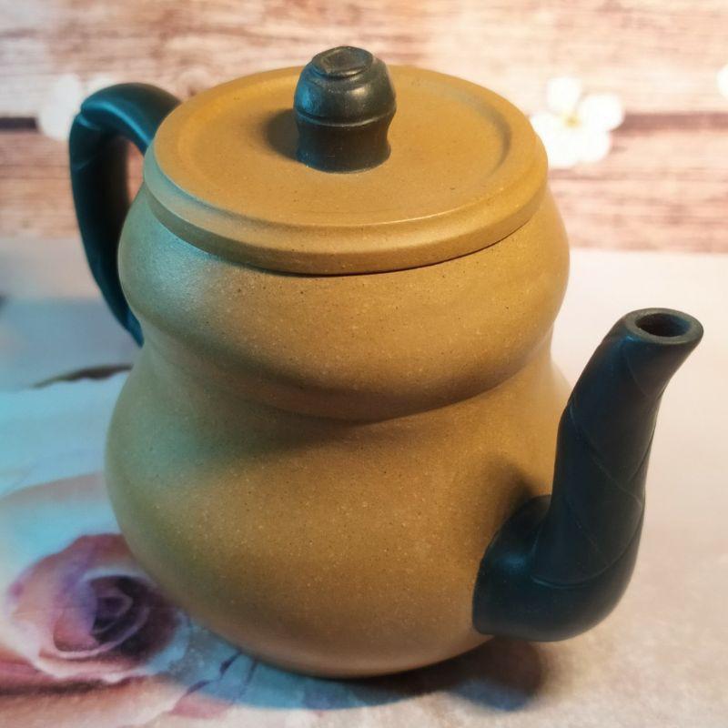 ‌🍵宜興紫砂廠 雙色  竹段壺🍵出水：7孔 約180cc 段泥+綠泥 荊溪江製 宜興 宜興壺 紫砂壺 茶壺 茶具-細節圖4