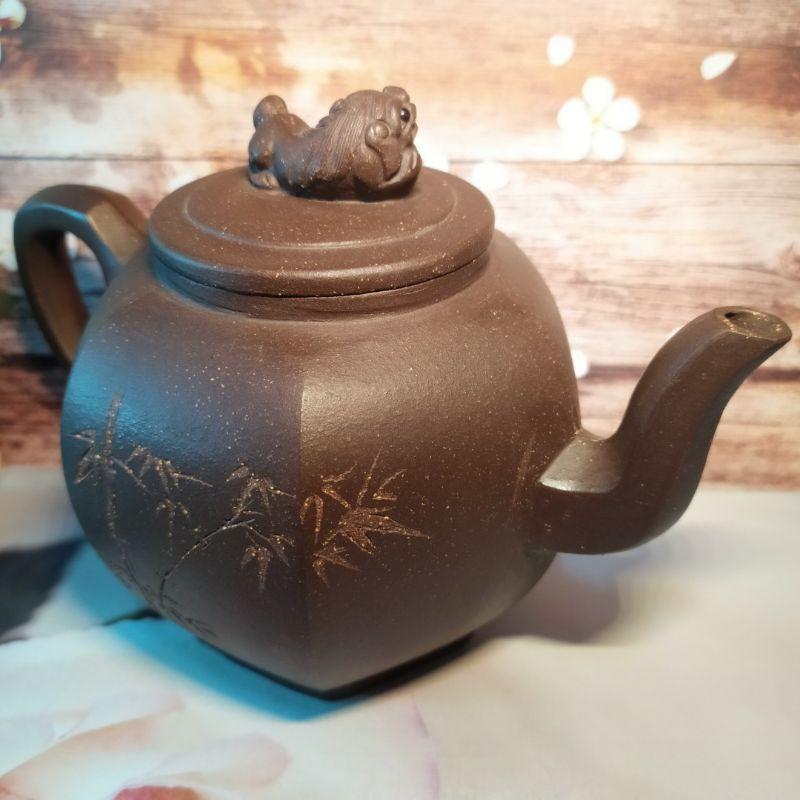🍵早期慕古 紫泥 六方獅球壺🍵 壺名：六方獅球壺 底款：趙梁泥料：紫泥容量：約500cc出水：單孔-細節圖7