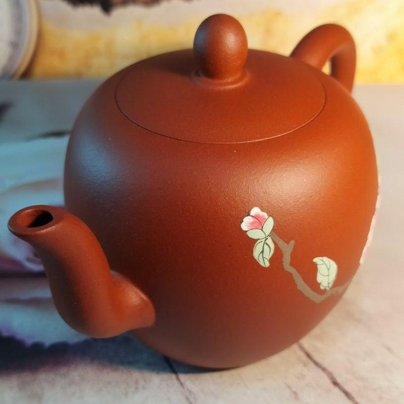 🍵朱泥 美人肩壺🍵泥彩繪牡丹 花開富貴  經典器型  泡茶利器 梅花7孔出水 220cc  《紫玉金砂 溫潤如玉》-細節圖3