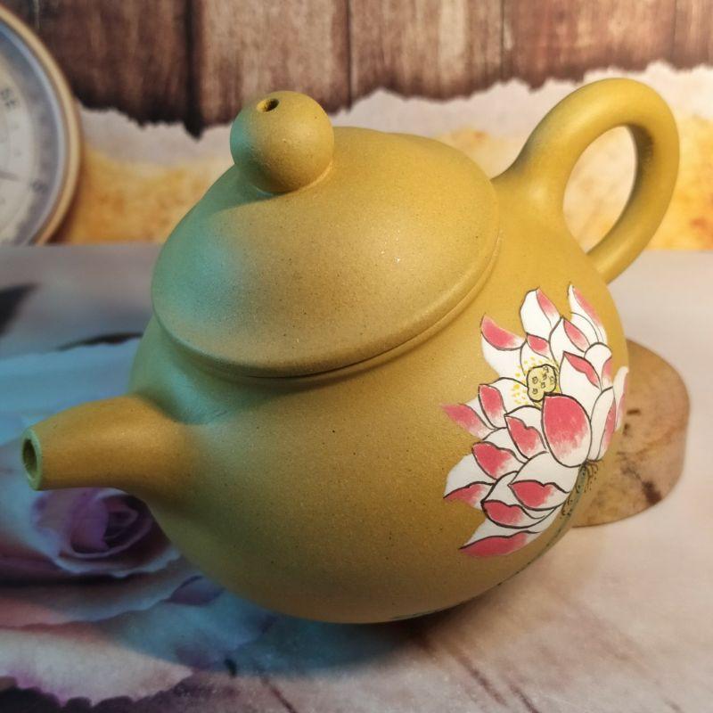 🍵黃金段泥 彩繪蓮花 潘壺🍵泥彩繪蓮花  好運連連  經典器型  泡茶利器 梅花7孔【92jade 遇見善緣】-細節圖2