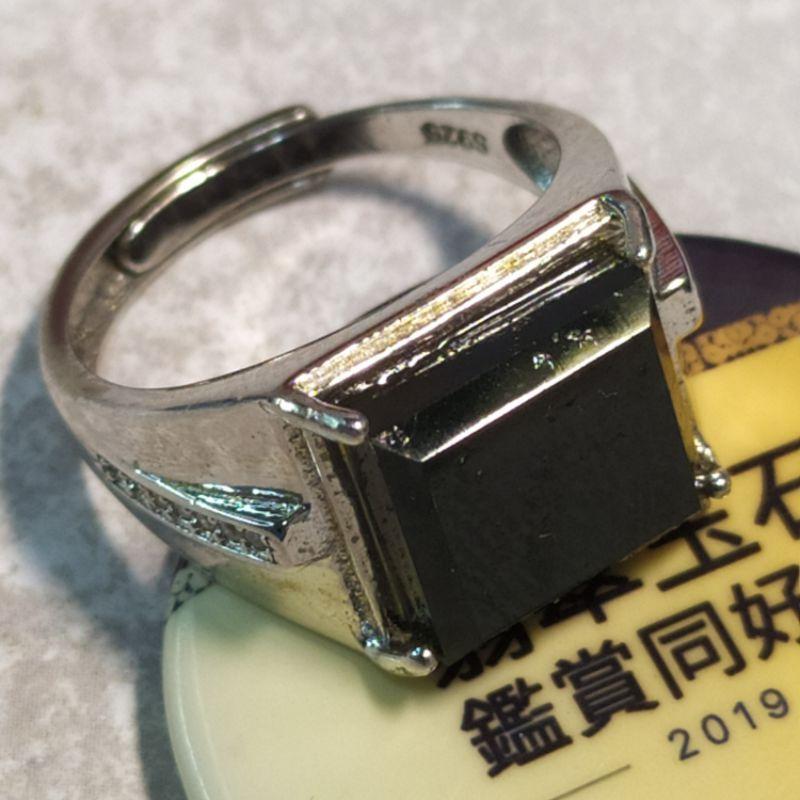 ☯️墨翠戒☯️ 天然玉 A貨 翡翠 墨翠 馬鞍 戒面  鑲925銀台 男戒 (活圍)現貨特價【92jade遇見善緣】玉戒-細節圖5