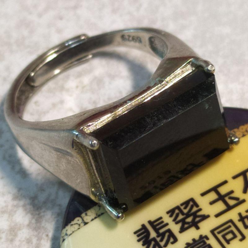 ☯️墨翠戒☯️ 天然玉 A貨 翡翠 墨翠 馬鞍 戒面  鑲925銀台 男戒 (活圍)現貨特價【92jade遇見善緣】玉戒-細節圖8