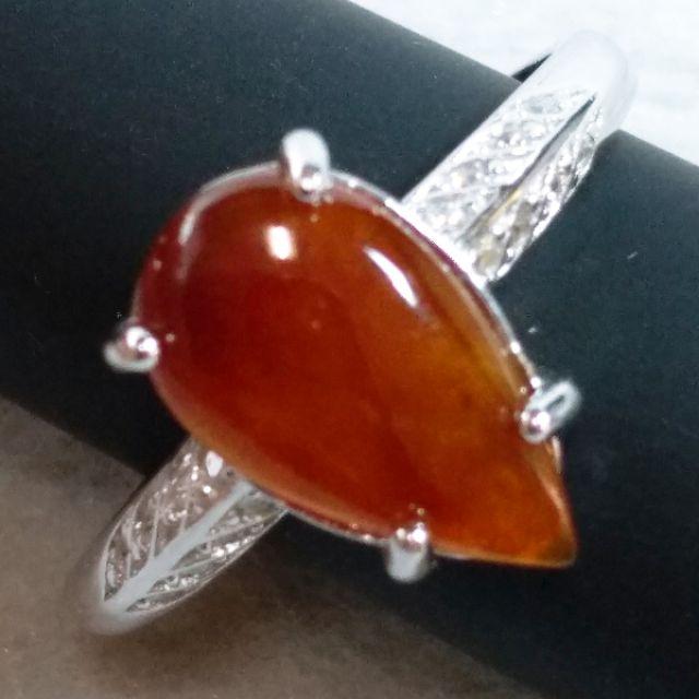 💧生命泉源💧天然緬甸玉A貨翡翠-冰紅翡 水滴蛋面 鑲925銀 女戒【92jade 就愛翡翠】翡翠戒指 紅翡蛋面戒 現貨-細節圖2