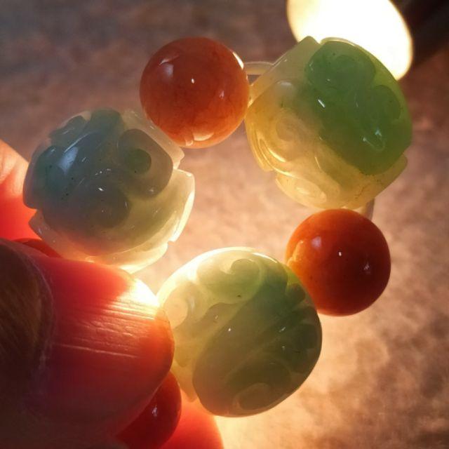 📿雕花珠手串📿天然緬甸玉 A貨 翡翠 飄綠花 雕花珠+黃翡 圓珠 手串 手鍊 手珠 珠鍊 串珠 現貨特價【92jade】-細節圖4
