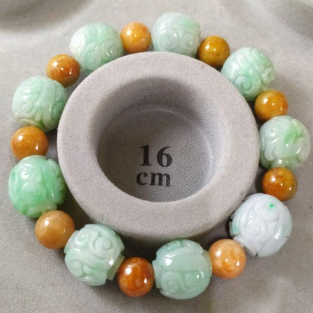 📿雕花珠手串📿天然緬甸玉 A貨 翡翠 飄綠花 雕花珠+黃翡 圓珠 手串 手鍊 手珠 珠鍊 串珠 現貨特價【92jade】-細節圖9