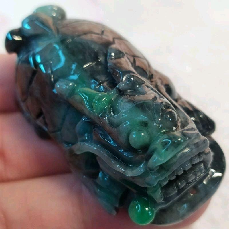 🐉招財守護🐢天然緬甸玉 A貨翡翠 烏雞 龍龜 小擺件/手把件 【92jade遇見善緣】現貨特惠 翡翠龍龜 玄武擺件手把件-細節圖4