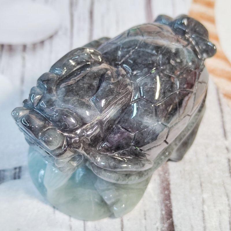 🐉招財守護🐢天然緬甸玉 A貨翡翠 烏雞 龍龜 小擺件/手把件 【92jade遇見善緣】現貨特惠 翡翠龍龜 玄武擺件手把件-細節圖9