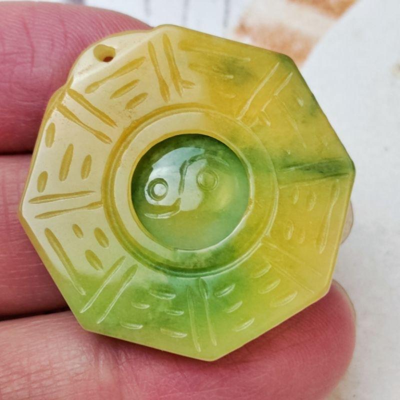 ☯️占凶吉 知萬象☯️天然緬甸玉 A貨 翡翠 三彩 雙面精雕 八卦 玉八卦 開運八卦 中間可轉動 現貨特價-細節圖6