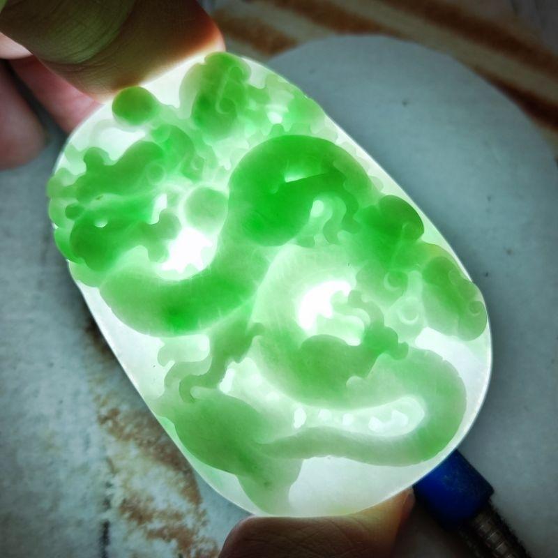 🐲龍行天下🐉天然緬甸玉 A貨 翡翠 飄綠花  精雕 龍 龍牌 現貨特價 翡翠龍牌  龍牌吊墬 龍玉佩 龍項鍊 龍牌墬子-細節圖9