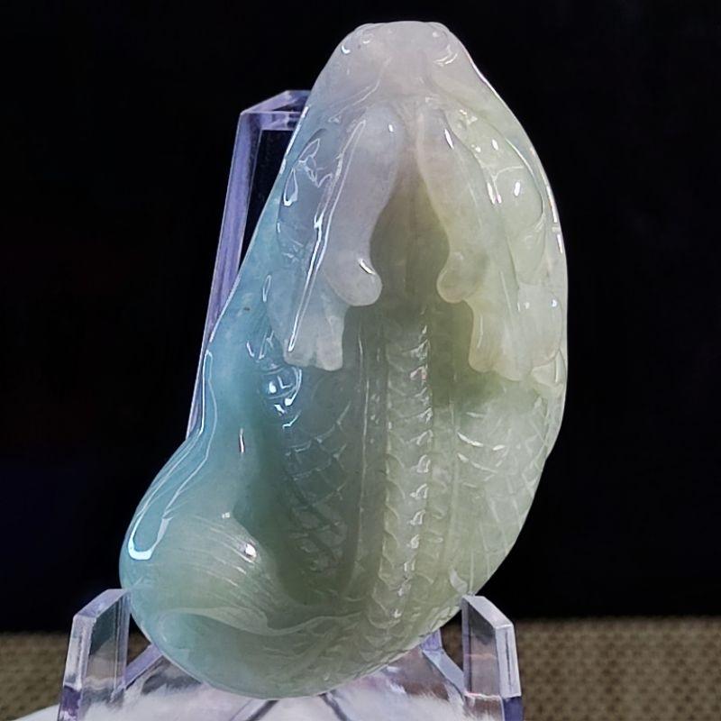 🐲高升昌盛🐟天然緬甸玉A貨翡翠-冰淡綠 立體精雕 龍魚/魚化龍 現貨特價【92jade就愛翡翠】翡翠龍魚 鰲魚 玉佩玉墬-細節圖8