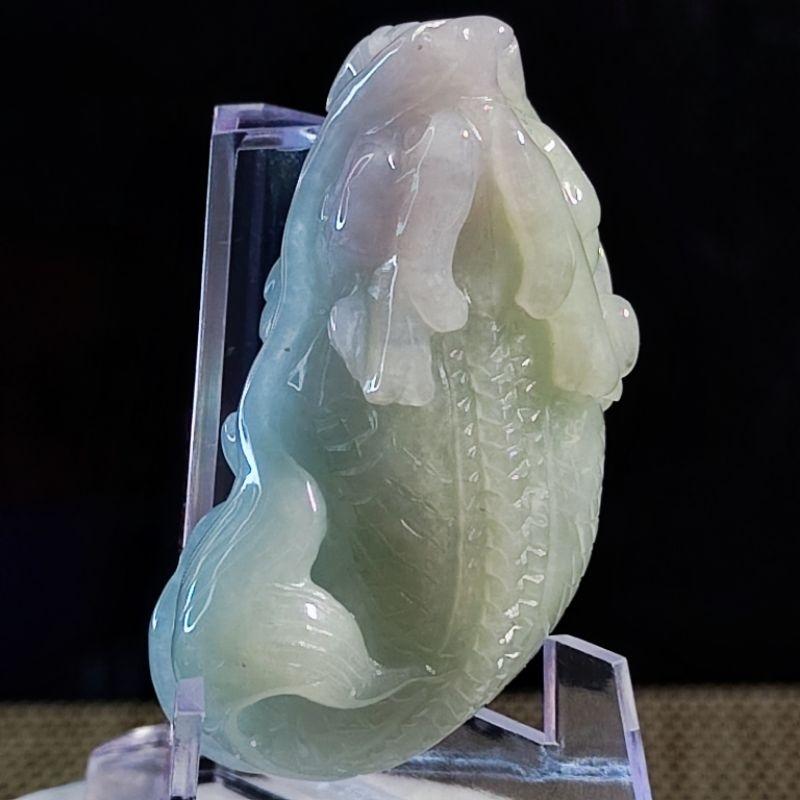 🐲高升昌盛🐟天然緬甸玉A貨翡翠-冰淡綠 立體精雕 龍魚/魚化龍 現貨特價【92jade就愛翡翠】翡翠龍魚 鰲魚 玉佩玉墬-細節圖9