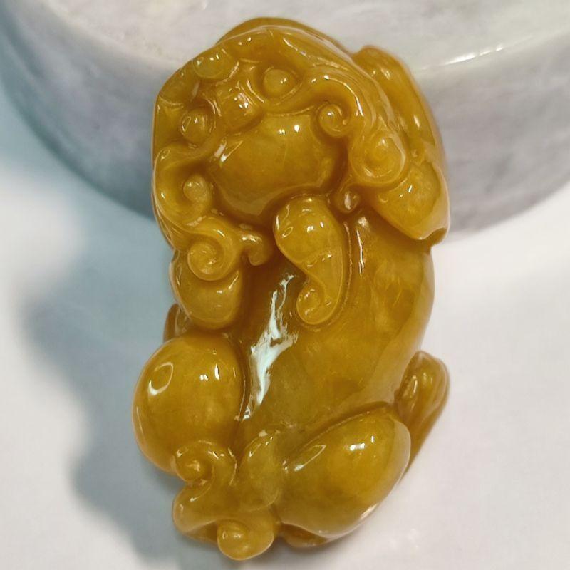 💱招財納福💱天然緬甸玉A貨翡翠-黃翡 精雕 貔貅 附證書 現貨實拍優惠特價【92jade 遇見善緣】-細節圖3