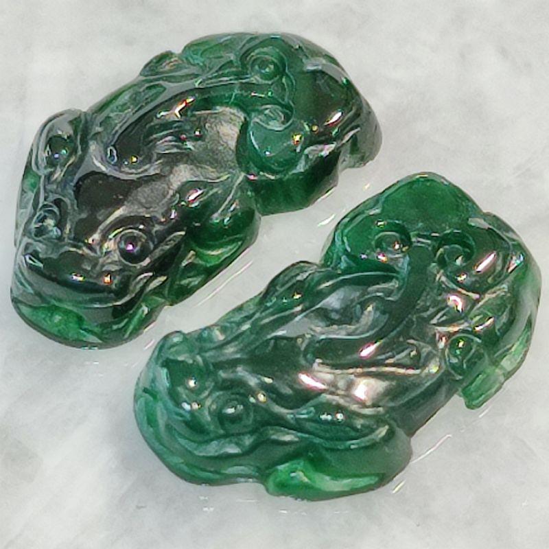 💍招財納福💍天然瓜地馬拉玉 A貨 翡翠-冰辣綠 精雕 小貔貅 一對 現貨特價【92jade】diy設計飾品配件 玉貔貅-細節圖8