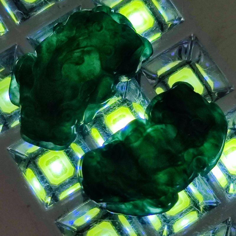 💍招財納福💍天然瓜地馬拉玉 A貨 翡翠-冰辣綠 精雕 小貔貅 一對 現貨特價【92jade】diy設計飾品配件 玉貔貅-細節圖9