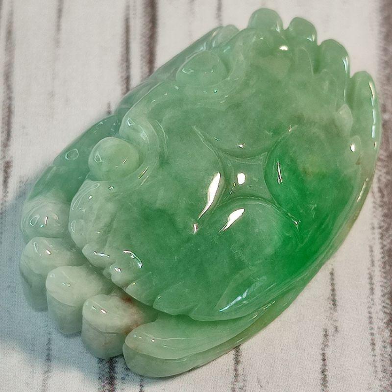 🦀八方來財 富甲天下🦀天然緬甸玉A貨翡翠-飄綠花 立體精雕 螃蟹 現貨實拍優惠特價【92jade 遇見善緣】-細節圖2