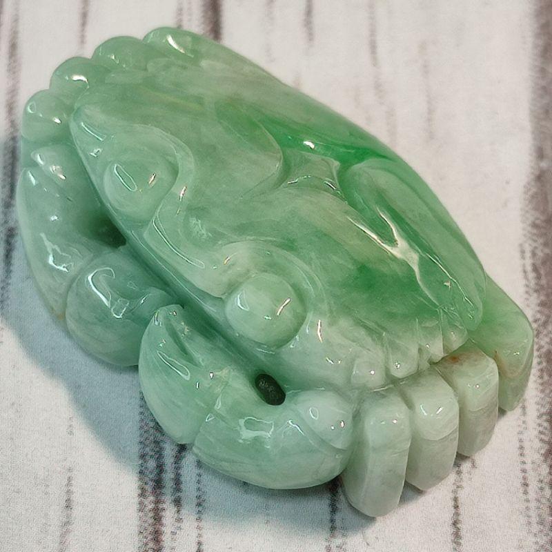 🦀八方來財 富甲天下🦀天然緬甸玉A貨翡翠-飄綠花 立體精雕 螃蟹 現貨實拍優惠特價【92jade 遇見善緣】-細節圖4