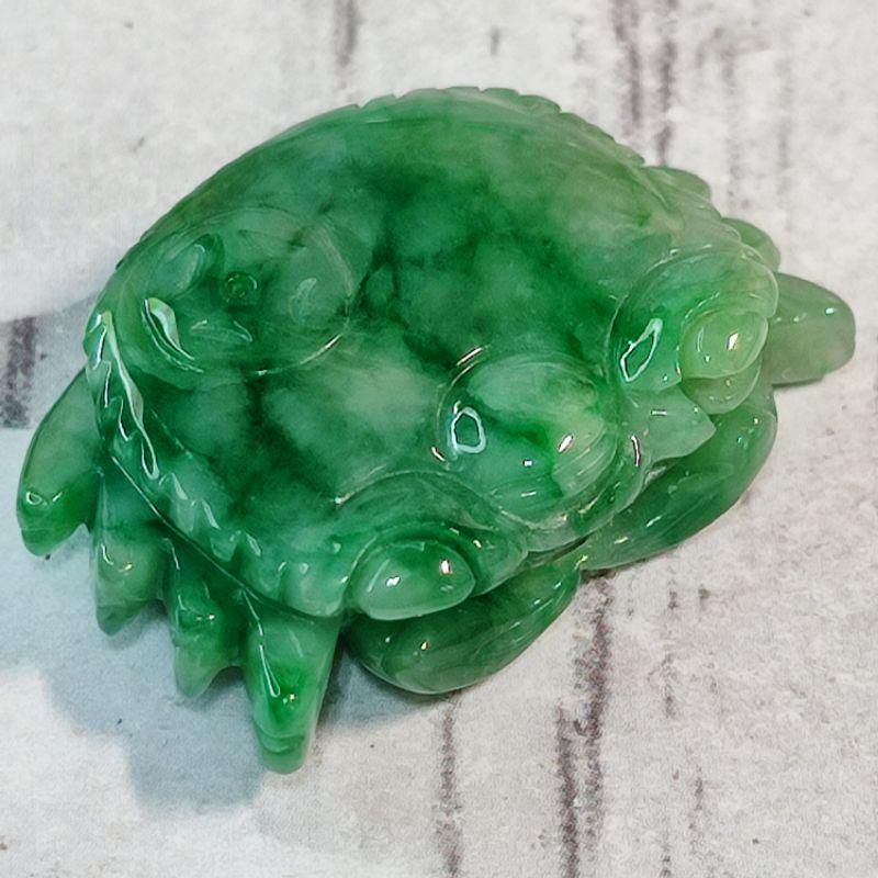 🦀八方來財 富甲天下🦀天然緬甸玉A貨翡翠-飄綠花 立體精雕 螃蟹 現貨實拍優惠特價【92jade 遇見善緣】-細節圖8